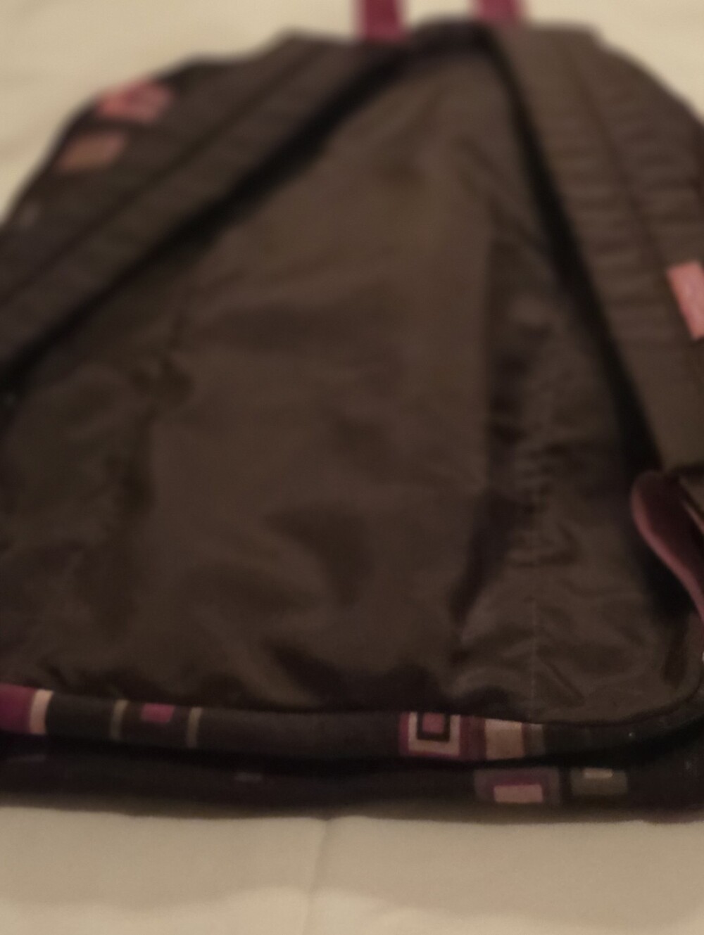 Jansport Black Backpack with Pink and Cream Geometric Squares - Picture 8 of 16